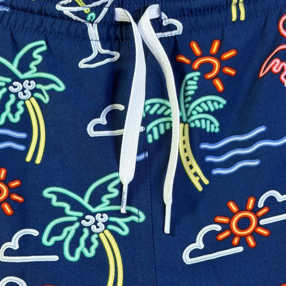 Chubbies Mens Navy Blue Neon Flamingo Palm Tree Print Swim Trunks Mesh Liner 3XL